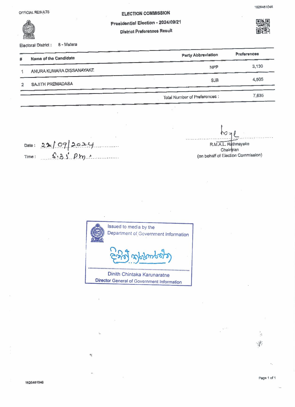 District Preferances Results Matara page 001